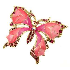  Acosta Brooches   Vibrant Pink Enamel & Crystal   Large Antique 