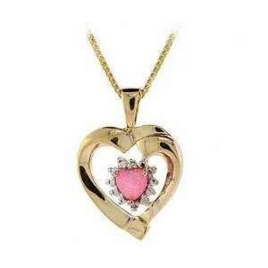 Vermeil Open Heart Pendant with Diamond Accents and Simulated Pink 