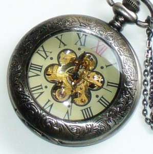   Victorian filigree pocket watch necklace locket Alice in Wonderland