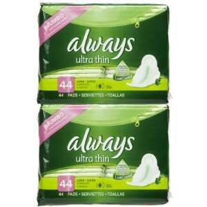  Always Ultra Thin Super Pads with Wings Unscented 44 ct, 2 