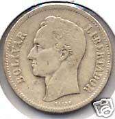 1922 Venezuela 2 Bolivares Silver Coin  