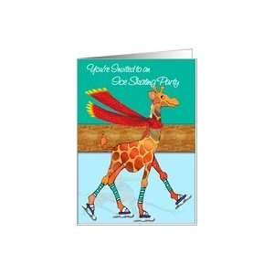  Giraffe with Scarf in Ice Skating Rink Invitation Card 