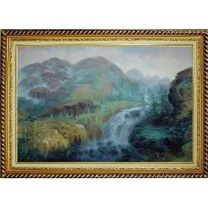  Mountain Oil Painting, with Linen Liner Gold Wood Frame 30.5 x 42.5