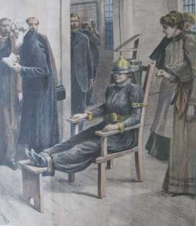  ELECTRIC CHAIR EXECUTION OF AN AMERICAN WOMAN. FOLIO ENGRAVING.  
