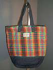 AMERICAN EAGLE Purse Bag Tote DENIM bottom Colorful PLAID rounded 