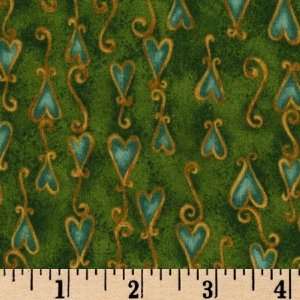 42 Wide Love Is Hearts Green Fabric By The Yard: Arts 