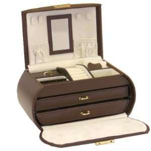  Modern Style Genuine Brown Leather Three Level Jewelry Box 