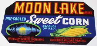 Vintage Moon Lake Sweet Corn Label Pahokee, Florida  