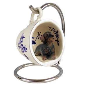  Dachshund Blue Tea Cup Dog Ornament   Wire Haired: Home 