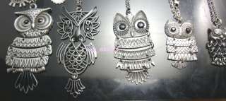 wholesale 12pcs new fashion mixed art owl bronze necklaces