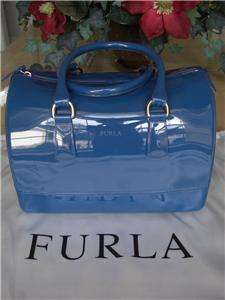 Furla Candy Anice Blue Jelly Satchel Bauletto bag w/ lock hang tag NWT 
