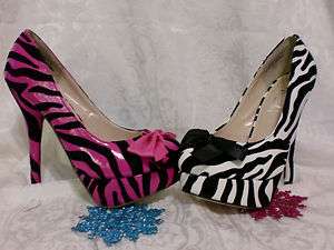 Womens zebra animal print pink or white pumps heels stilettos all 