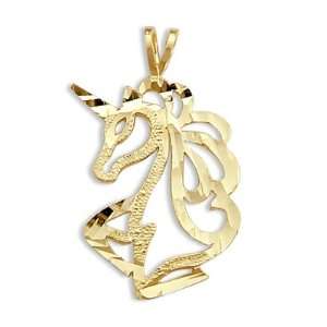  Unicorn Pendant 14k Yellow Gold Lucky Charm Horse Jewel 