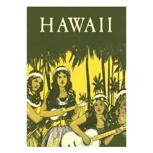  Hawaii, Hula Girls with Ukuleles Premium Giclee Poster 