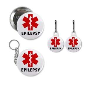 EPILEPSY Red Medical Alert Symbol Button Zipper Pull Charms Key Chain