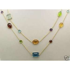  14K Yellow Gold Multi Shaped Gemstones Necklace 36 New 
