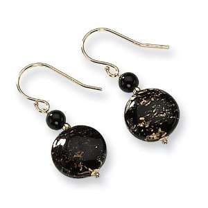  14k Murano Glass Bead & Onyx Wire Earrings: Jewelry