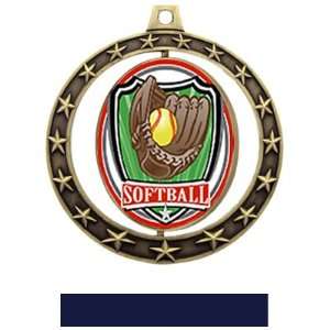 Hasty Awards Softball Spinner Medals Shield M 7701 GOLD MEDAL / NAVY 