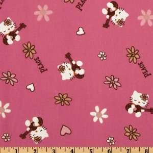  44 Wide Hello Kitty Peace & Guitars Hot Pink Fabric By 