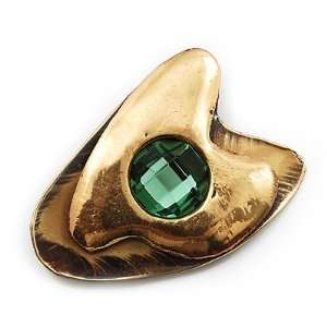   Shape With Emerald Green Jewell Ethnic Brooch In Copper Metal Jewelry