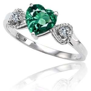   Created Heart Shape Emerald and Diamond Ring(MetalWhit Jewelry