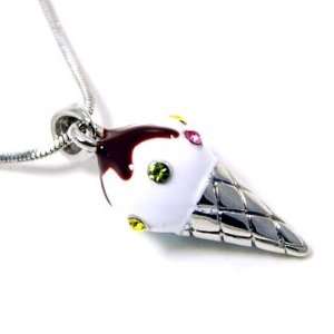   Delicious 3d Crystal Ice Cream Cone Charm Necklace with Chocolate