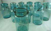 Vintage Blue glass Ball IDEAL Mason 1908 Canning Quart Fruit Jar Wire 