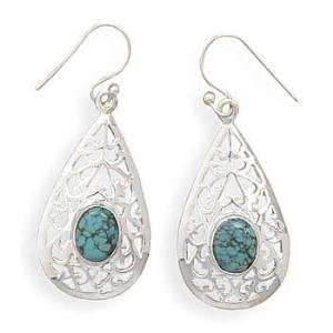   Turquoise Sterling Silver Filigree Teardrop Dangle Earrings: Jewelry