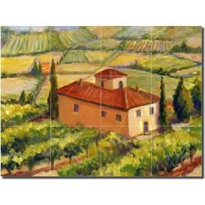  Vineyard Villa by Joanne Morris   Tuscan Landscape Ceramic Tile 