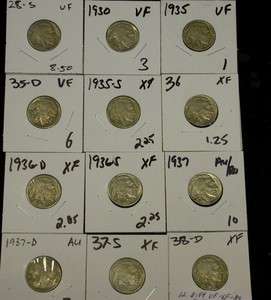 TWELVE DIFFERENT VF XF AU BUFFALO NICKEL LOT ID#O839  