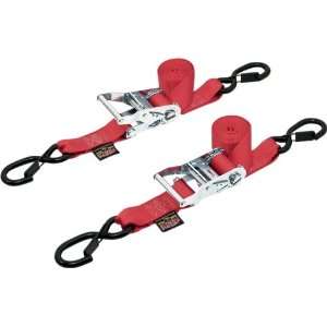   Ratchet with Safety Latch Hooks Tie Down Red 1 1/2: Automotive