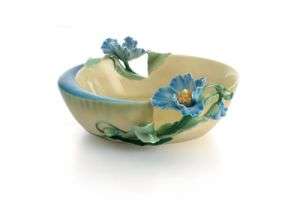 BOWL Franz Blue Poppy Flower Collection Porcelain NIB  