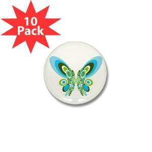  Mini Button (10 Pack) Retro Blue Butterfly: Everything 