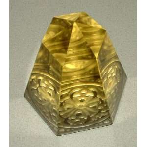  Yellow 6 Sided Prismatic Cut Crystal Paperweight 