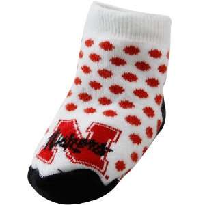Nebraska Cornhuskers Newborn White Scarlet Polka Dot Bootie Socks 