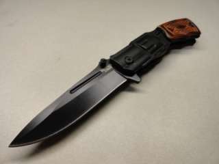 SPECIAL FORCE .38 GUN FOLDING ASSISTED RESCUE KNIFE WOOD INLAY HANDLE 