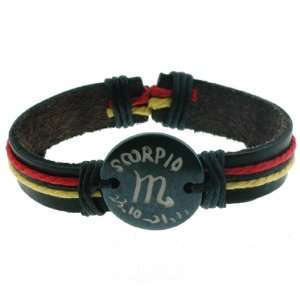 Scorpio Zodiac Sign Genuine Dark Leather Bracelet   Adjustable Length