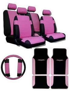 PINK BLACK Car Truck SUV Seat Cover Floor Mats 15 pieces  