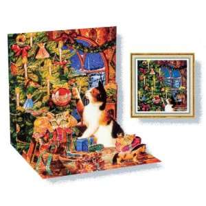    Christmas Greeting Card Mischief Cat Pop Up