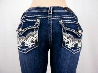 Women L A Idol Jeans white Leather Tribal Tattoo Metallic Stitching.