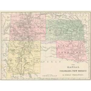   1867 Antique Map of KS, CO, NM & the Indian Territory