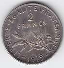 1916 1919 French 2 Francs Silver Coins France  