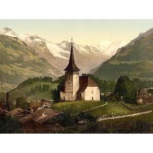  Vintage Travel Poster   Frutigen church and Alps Bernese 