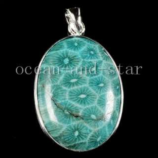 Silver Blue Coral Fossil Pendant Bead A106607(Free Ship  