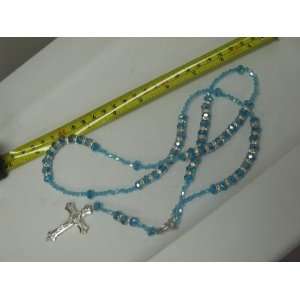  Traditional Clear Blue Color Rosary Necklace with Cross 