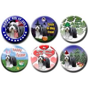  Bearded Collie Set Of 6 Holiday Pin Badges Everything 