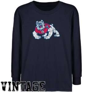 Fresno State Bulldogs Youth Navy Blue Distressed Logo Vintage T shirt 