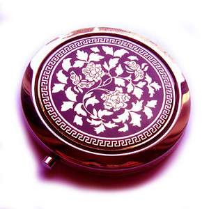 ADDL Item FREE SHIPPING 1pc Antiqued floral compact pocket mirror 