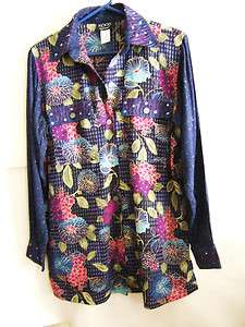 KOOS of course Tunic/Top 100% Printed Rayon w/Beaded Accents Small 
