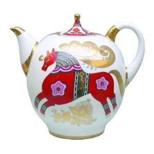  Lomonosov Teapot, Novgorodsky, Red Horse, 83 Oz Kitchen 